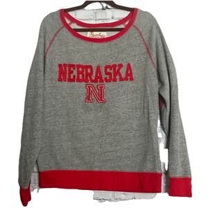 PRESSBOX NEBRASKA FOOTBALL Sweatshirt Vintage Style Graphics GrayRed Black Sz L
